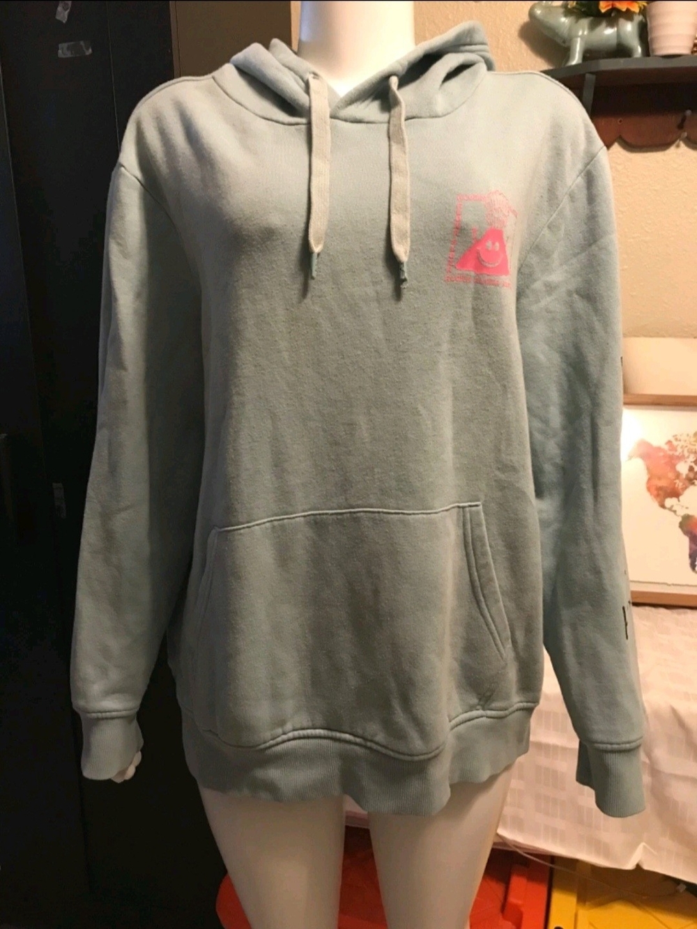 Hurley Light Blue Pullover Hoodie with Pink Logo
